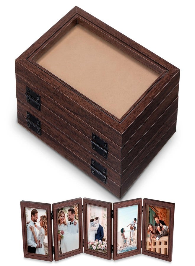 Qulkws 4 x 6 Inch 5 Folding Picture Frame Hinged Collage Photo Frames Rustic Desktop Family Photo Collage for Birthday Family Decor - Image 1